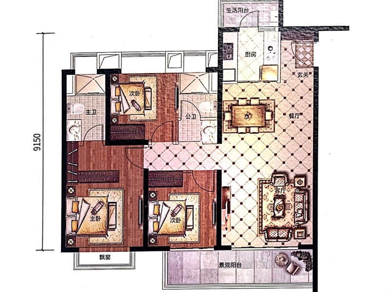 3室2厅1阳台 中铁芙蓉1891·御峰户型图