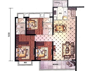 3室2厅2阳台 中铁芙蓉1891·御峰户型图