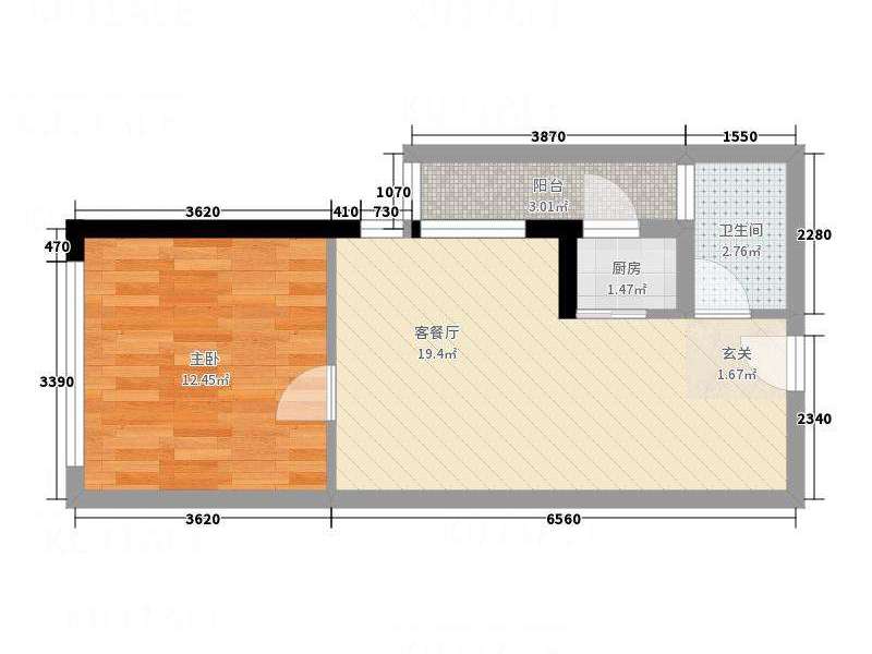 1室1厅1阳台 上海沙龙户型图