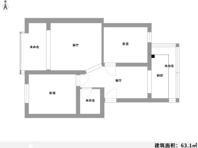 2室1厅1阳台 金实小区求实园户型图