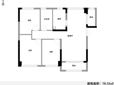 3室2厅1阳台 云通嘉园户型图