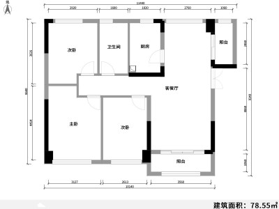 3室2厅1阳台 云通嘉园户型图