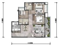 3室2廳1陽臺 昆明融創(chuàng)文旅城花語海北區(qū)戶型圖