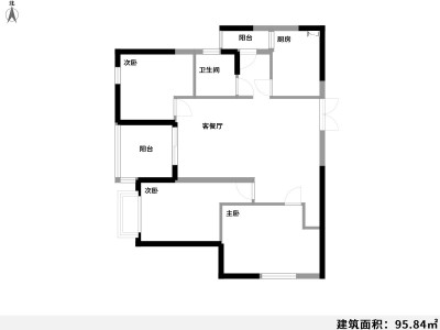 3室2厅2阳台 实力锦城B组团户型图