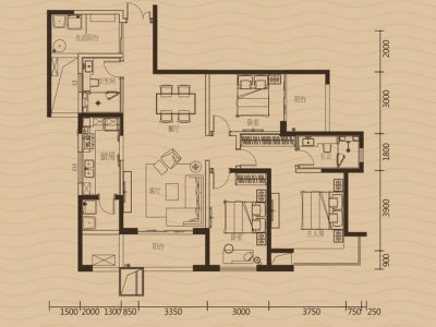 3室2廳2陽臺 濱江俊園后灣組團(tuán)戶型圖