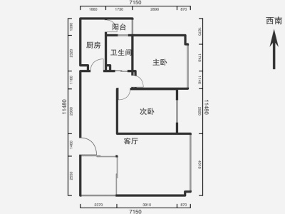 2室2廳1陽臺 城市理想二期戶型圖