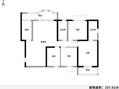 4室2厅1阳台 西城林语小区户型图