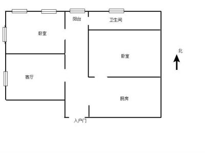 2室1厅1阳台 市二机器厂董家湾生活区户型图