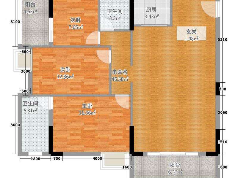 3室1廳1陽臺 金實小區(qū)耀實園戶型圖