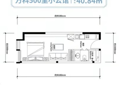1室1厅 万科500里南泽纪公寓户型图