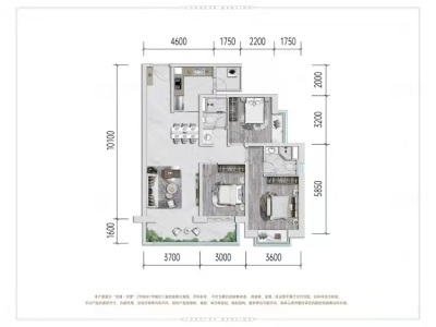 3室2廳2陽(yáng)臺(tái) 龍湖天璞A2地塊戶型圖