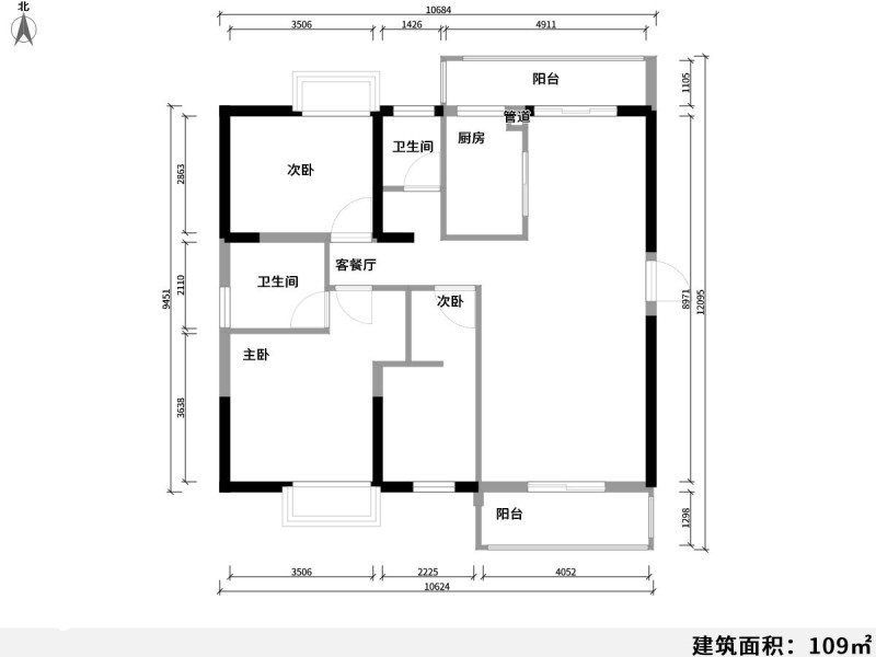 3室2廳1陽臺 銀海城市花園戶型圖