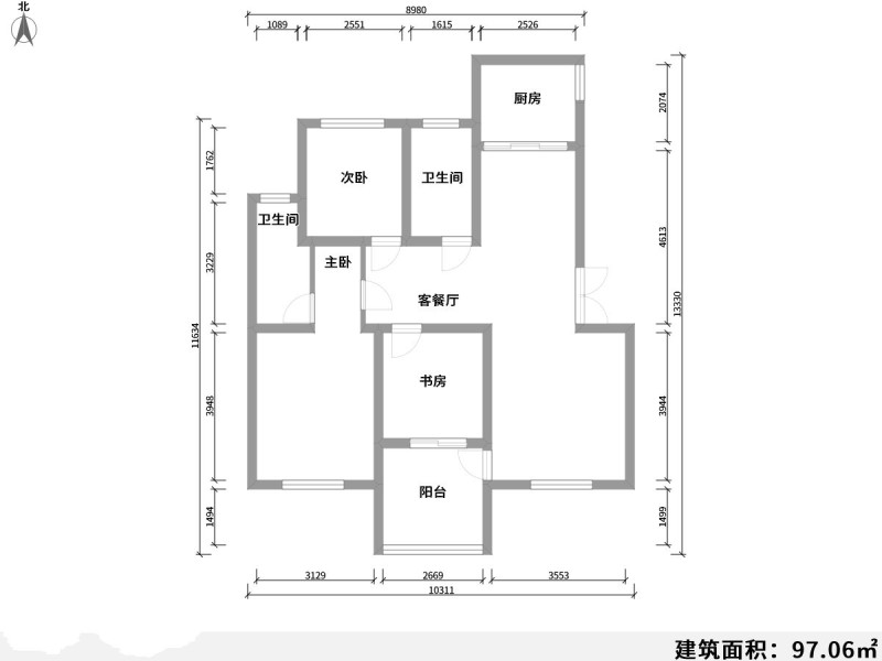 3室2厅1阳台 金泉小区二期户型图