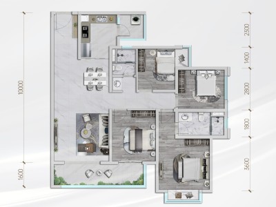 3室2廳2陽(yáng)臺(tái) 龍湖天璞A2地塊