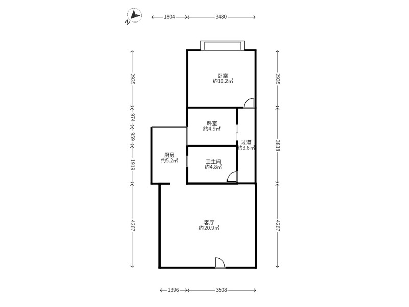 2室2厅1阳台 南亚风情园公寓户型图