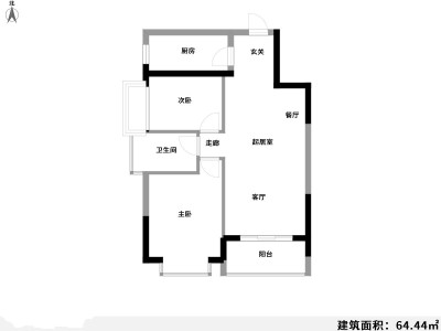 2室2廳1陽臺 香樟俊園一期戶型圖