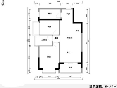 2室2廳1陽臺 香樟俊園一期戶型圖