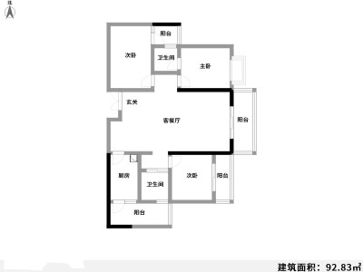 3室2厅1阳台 广电苑义园户型图