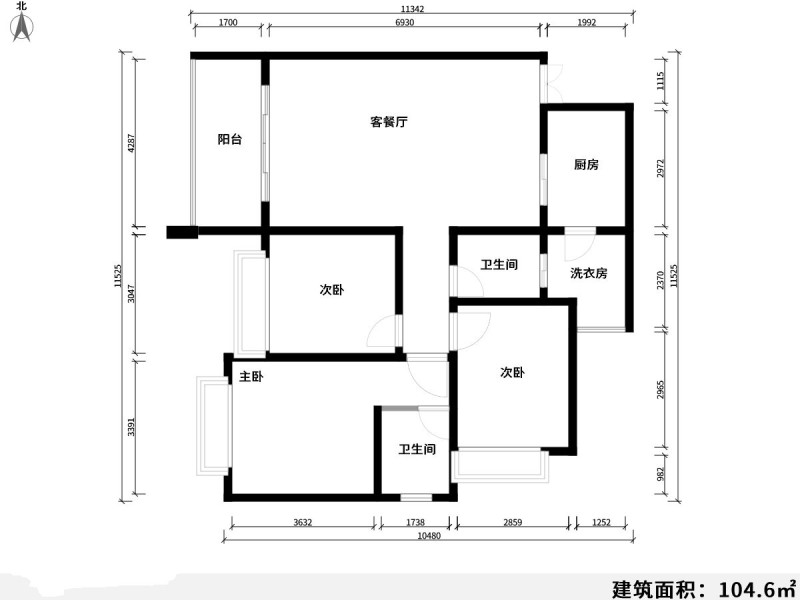 3室2厅2阳台 戎锦花园户型图