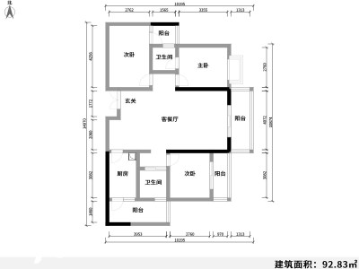 3室2厅1阳台 广电苑义园户型图