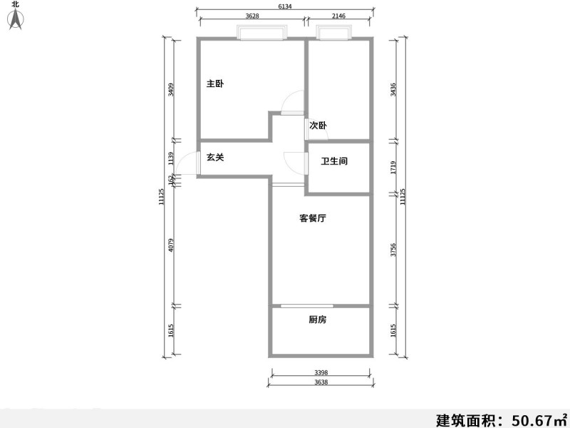 2室2廳1陽(yáng)臺(tái) 云津市場(chǎng)戶型圖