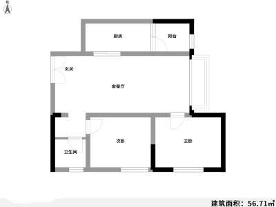 2室2廳1陽(yáng)臺(tái) 耀興楓丹白露一期戶型圖
