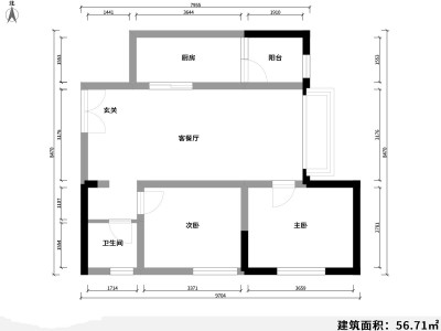 2室2廳1陽(yáng)臺(tái) 耀興楓丹白露一期戶型圖