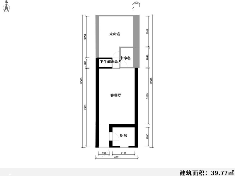1室2廳1陽臺 席子營二期農(nóng)貿市場戶型圖