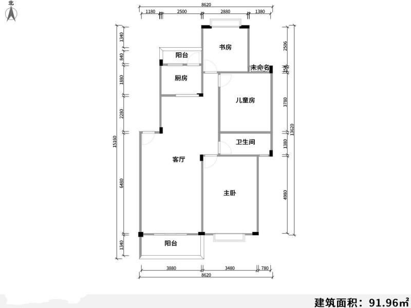 3室2厅1阳台 天华苑学林中心户型图