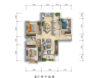 3室2厅1阳台 滇池美岸国际社区一期海云荟户型图