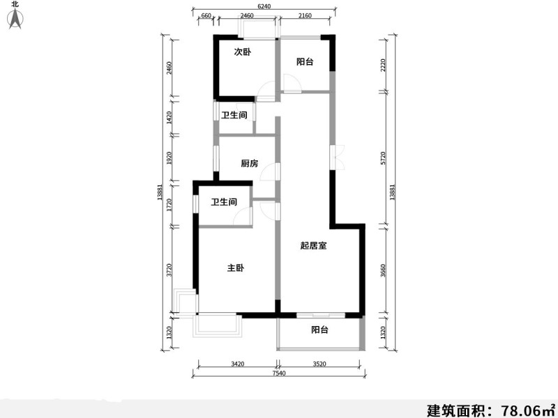 2室2廳 香樟俊園三期戶型圖