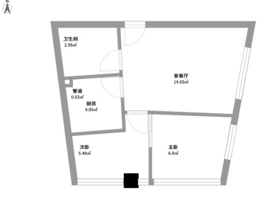 2室1厅1阳台 桔尚公寓公寓户型图