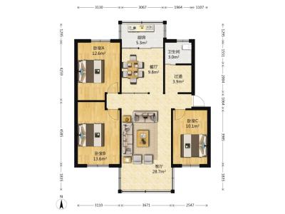 3室2廳1陽(yáng)臺(tái) 康宏小區(qū)