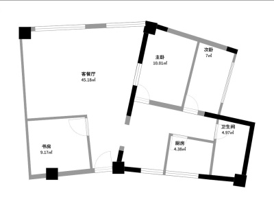 3室2厅1阳台 桔尚公寓公寓户型图