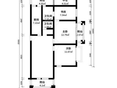 3室2廳1陽臺 奧宸橙郡一期戶型圖