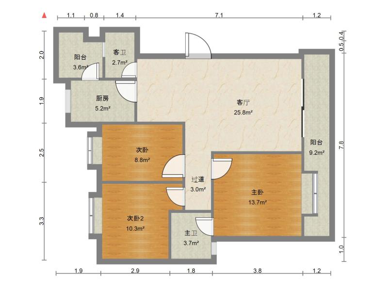 3室2廳2陽臺 滇池嶺秀二期戶型圖