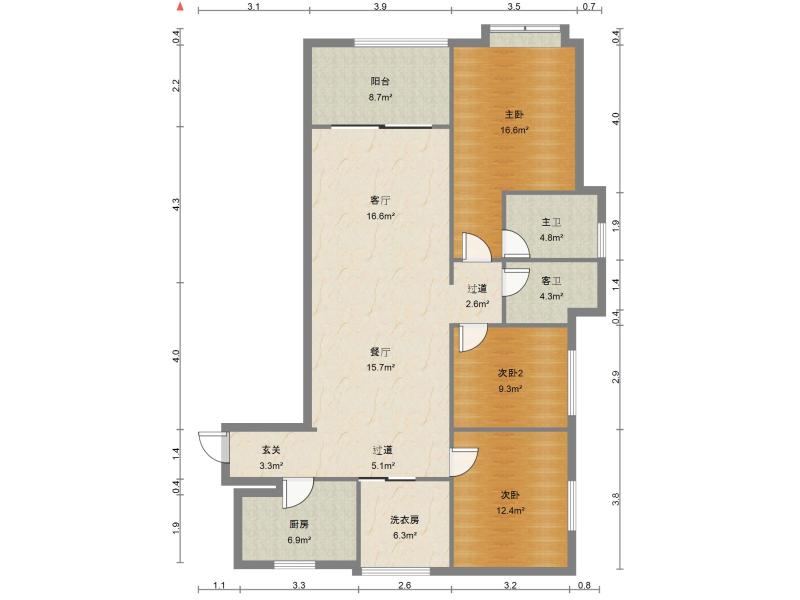 3室2廳1陽(yáng)臺(tái) 濱江俊園萊茵組團(tuán)戶型圖