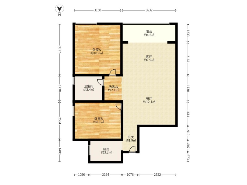2室1廳1陽臺 子君欣景花園永泰園（公租房+經(jīng)適房）戶型圖