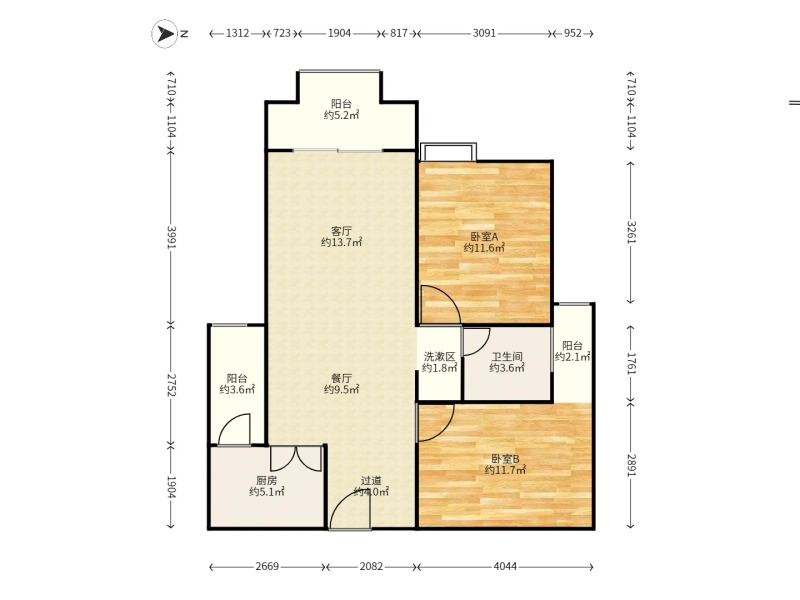 2室2廳1陽臺 俊發(fā)盛唐城星河郡（一期）戶型圖