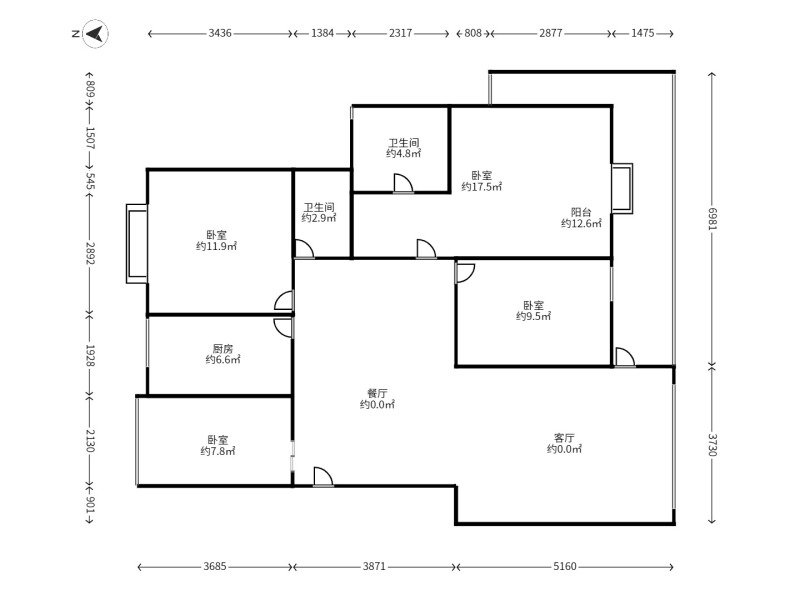 4室2廳2陽臺 滇池嶺秀二期戶型圖