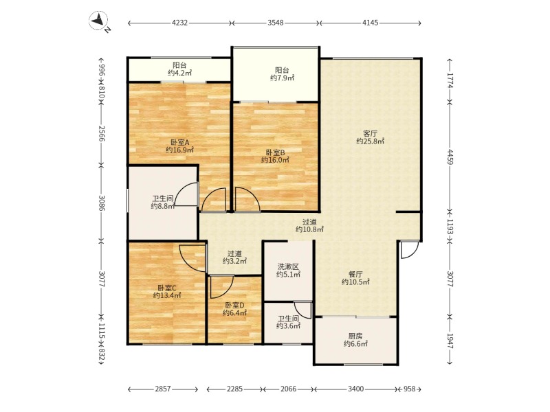 4室2廳2陽(yáng)臺(tái) 江東花園四季園戶型圖