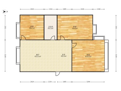 2室1廳1陽臺 安全新村戶型圖