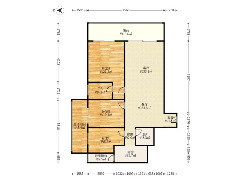 3室2廳3陽臺 潤城一區(qū)戶型圖