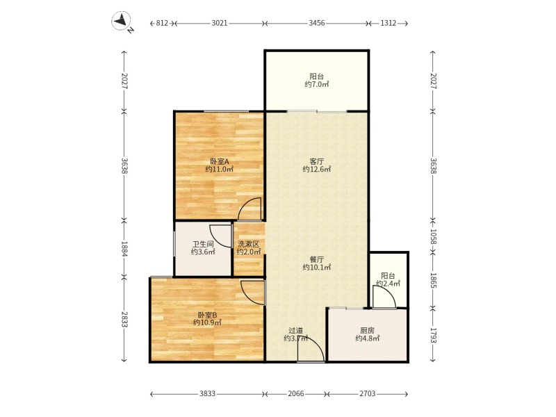 2室2廳1陽臺 俊發(fā)盛唐城星河郡(一期)戶型圖