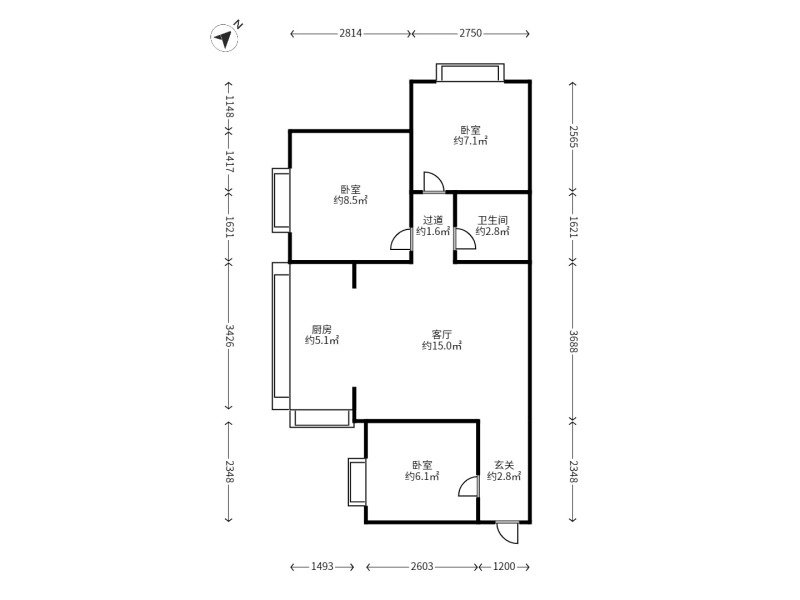 3室1廳1陽臺 煤機(jī)新村戶型圖
