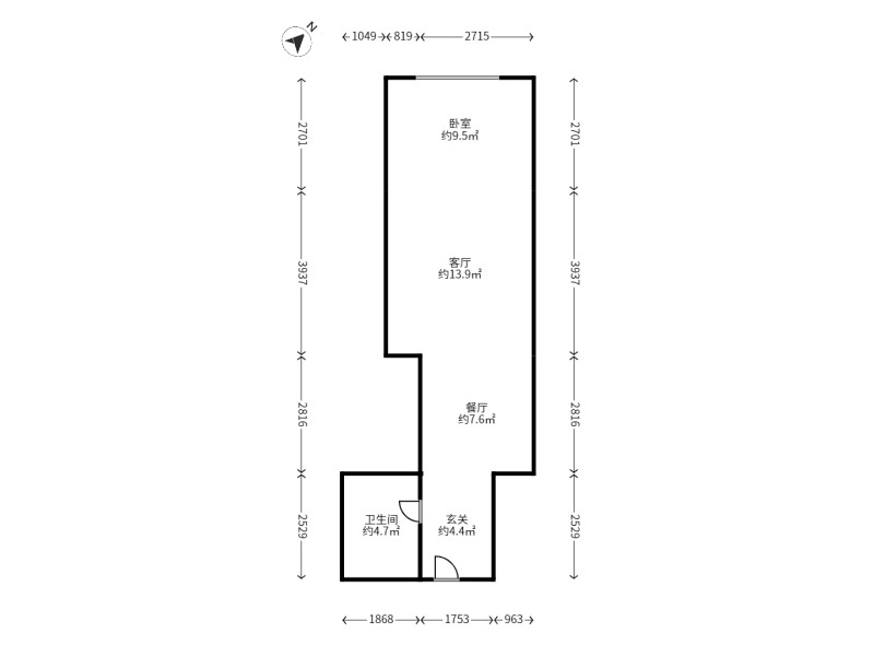 1室1廳1陽(yáng)臺(tái) 萬(wàn)宏國(guó)際一期戶型圖