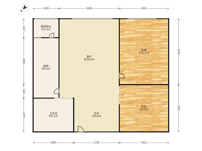 2室2廳1陽(yáng)臺(tái) 時(shí)光俊園戶型圖