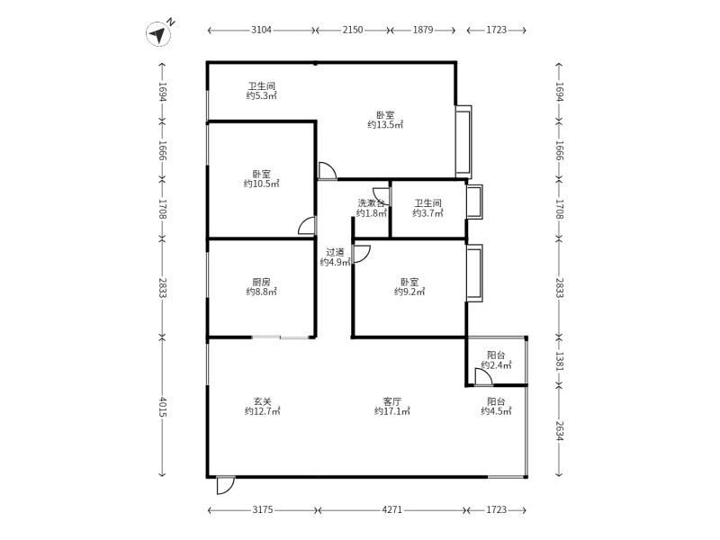 3室2廳2陽(yáng)臺(tái) 實(shí)力北岸戶型圖