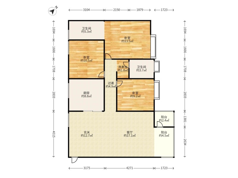 3室2廳2陽(yáng)臺(tái) 實(shí)力北岸戶型圖