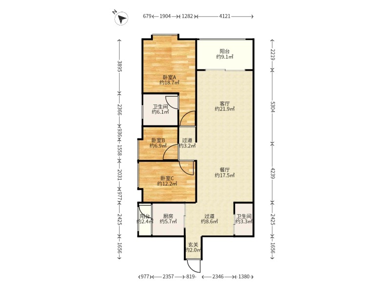 3室2廳1陽(yáng)臺(tái) 和諧世紀(jì)戶型圖